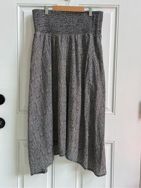 Eileen Fisher Organic Cotton Smocked Skirt Black Dot Midi flowy lightweight